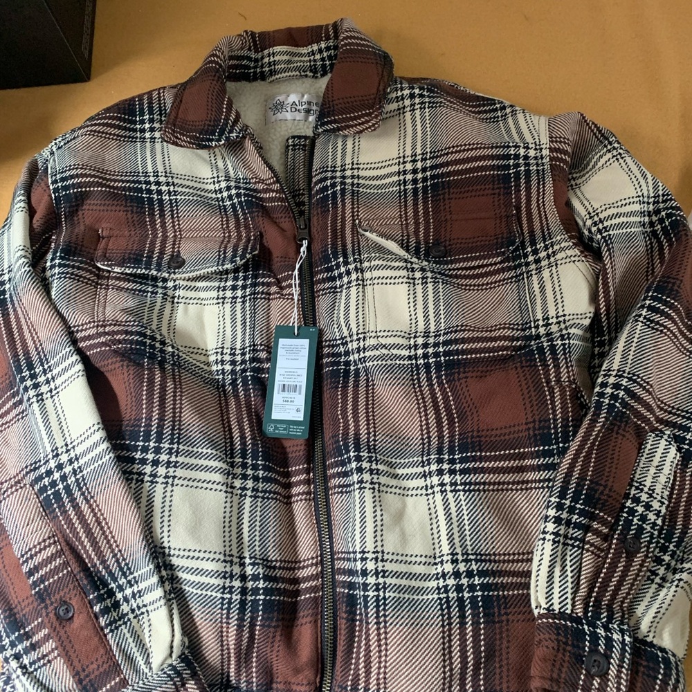 Alpine Design Brown and Cream Plaid Flannel Shirt Jacket